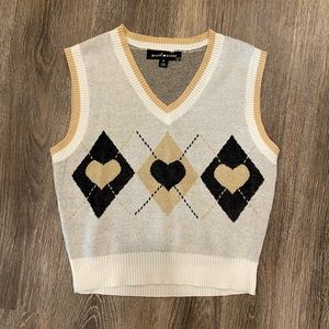Y2k 90s cropped argyle hearts sweater vest preppy academia medium NEW NWT